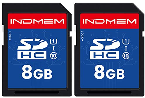 INDMEM SD Card 8GB 2 Pack UHS-I U1 Class 10 8G SDHC Flash Memory Card Compatible with Digital Camera, Computer, Trail Cameras