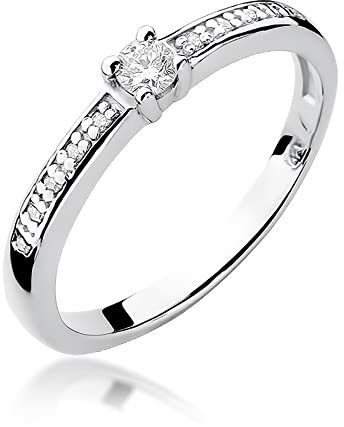 MARKO Weißgold Damen Goldring mit 0,13 Karat Diamanten - Gold Diamant Verlobungsring - 14 Karat Gold (585) - Goldring für Frauen (Weißgold, 52 (16.5))