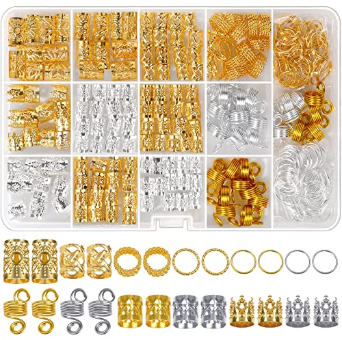 262 Pcs Dreadlock Accessories for Women, Hair Jewelry for Braids Loc Jewelry Hair Decorations, Gold and Silver Hair Accessories, Adjustable Hair Charms Hair Rings for Braids Adult Loc Braid Jewelry