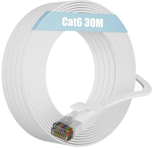 Soibke LAN Kabel 30 Meter Weiß Cat 6 Netzwerkkabel 30m Dünn Flach Gigabit | Internet Kabel Ethernet Kabel Lang Verdeckt verlegtes Hochgeschwindigkeits Wlan Kabel 1000Mbits Patchkabel
