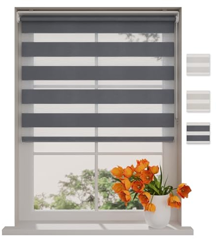 DTCH® Doppelrollo klemmfix ohne Bohren 90 x 150 cm (BxH) Grau lichtdurchlässig, fensterrollo innen ohne Bohren, rollos für Fenster, Rollo 90 cm breit, Duo Rollo, klemmrollo, klemmfix-doppelrollo