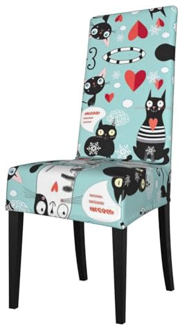 OdDdot Schwarze und weiße Katzen-Druck-Stuhlhussen, Stretch-Küchenstuhlhussen, abnehmbare Schutzabdeckung, für Küche, Hotel