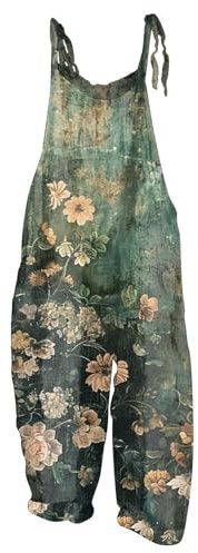 RMBLYfeiye Jumpsuit Damen Elegant Arbeitslatzhose Hochzeitsoutfit Blumen Bedruckt Vintage Baumwoll Leinen Lang Weites Bein Spaghetti Festlich
