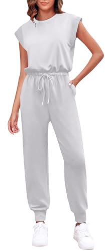 Vasreyy Hosenkleid Hosenanzug Damen Elegant 2 Teiler Sommer Maleroverall Einweg Jeanslatzhose Lang Blaue Latzhose Jogginganzug Karneval(XXL,Hellgrau)