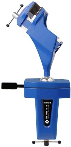 BERNSTEIN Spannfix Kugelgelenk-Schraubstock Drehbar 360° + 45° Neigbar | Zum Anklemmen an die Werkbank | Backenbreite 50mm | Tischschraubstock Blau | Spannweite 70 mm