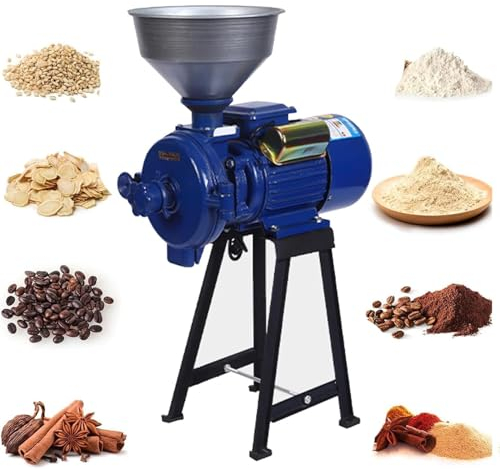 LSBHPPD Macinino per Cereali Elettrico,Macinino Elettrico,Macinino per Foraggi E Cereali,Macinino per Semi di Lino,Macinino in Acciaio Inox,Farina Fresca,Cereali E Fagioli,Blue