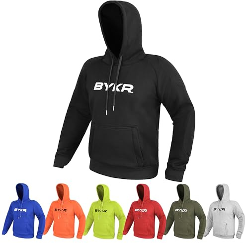 BYKR Motorcycle Hoodie for Men & Women Biker Motorcycle Jackets Breathable Motorbike Riding Sweatshirt All Weather CE Armored (Black,L), Large