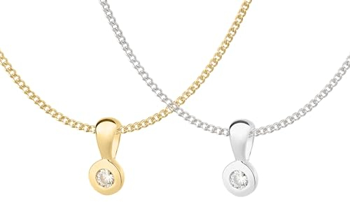 Ardeo Aurum Damen Schmuck-Set aus 585 Gold Gelbgold mit 0,07 ct Diamant Brillant Solitär Anhänger Panzerkette 375 Gold 50 cm