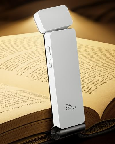 86lux Leselampe Buch Klemme，Wiederaufladbare Buchlampe zum Lesen im Bett | Ultraleichte LED Klemmlampe mit 3 Bernsteinfarben und Stufenlosem Dimmen für Nachtlesen für Buchliebhaber, Kinder, Weiß
