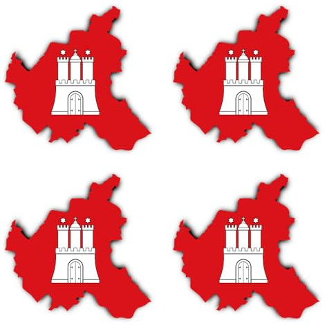 Aufkleber: 100 mm, 4 Stück - Silhouette Flagge/Flap-Map - Deutschland - Hamburg - DE - HH - für Auto, Laptop und mehr