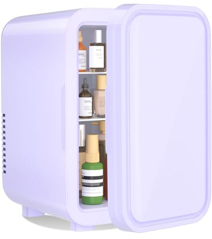 YASHE Mini nevera de 6 litros/8 latas, 220 – 240 V CA/CC, refrigerador termoeléctrico portátil, refrigerador para dormitorio, cuidado de la piel, bebidas, oficina, dormitorio y coche, morado