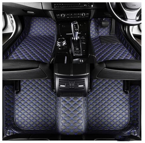 DZSYANJIASM Auto Fußmatten Benutzerdefinierter kompletter Satz RHD-Autofußmatten aus Leder für VW für Polo 6r 2012 2013 2014 2015 2016 Automatten Teppiche, Zubehör Allwetterfußmatten(Schwarz Blau)