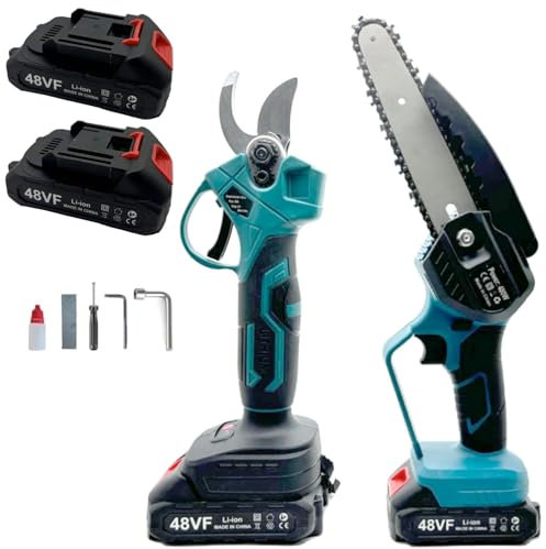 081 Store - Set da potatura a batteria, GARANZIA DI 2 ANNI, forbici potatura a batteria 48v e motosega a batteria 48V da 6 pollici, il kit comprende 2 batterie da 48V e valigetta ASSISTENZA IMMEDIATA