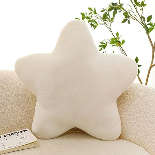 Gluhbirnen Stern Kuschelkissen Kinder, 30CM, Sternenkissen, Weiche Flauschige Sternform Zierkissen Sofakisse für Heimdekoration, Weiß