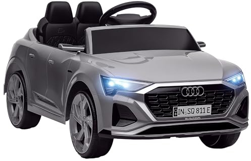 AIYAPLAY Coche Eléctrico para Niños de +3 Años Carro Eléctrico Infantil con Batería 12V Mando a Distancia Ruedas con Suspensión de Muelles Faros Bocina y Música Gris