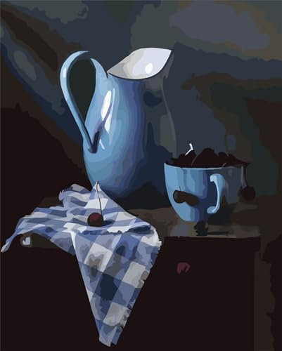 Zuooyi Tea Set Still Life Paint by Number Kits for Adults, Without Frame Painting by Number Kits on Canvas, DIY Color Oil Painting Acrylic Paints for Home Wall Decor 16x20 inch
