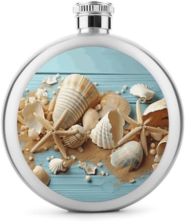 5 oz Whisky Flasche Strand Thema Muscheln Gedruckt Edelstahl Flasche Hüftkolben Auslaufsicher Getränk Kantine Getränk Flaschen für Reise Geschenke Hochzeit Bachelorette Party