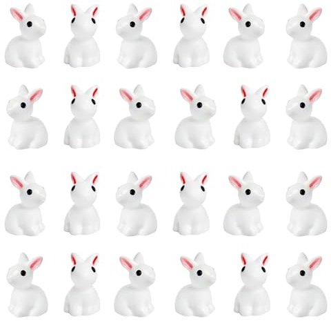 24 Pièces Mini Figurine de Lapin de Pâques, Figurine Lapin Miniature en Résine, Mini Lapin de Paques, Blanc Lapin de Paques Miniature pour Pâques Décoration de Gâteaux Micro Paysage Maison de Poupée
