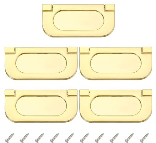 PATIKIL 2.9 Pulgadas (75mm) Tirador De Anillo Empotrado 5 Pcs De Cajón De Perfil Bajo Abatible De Aleación De Zinc Con Tornillos Para Muebles Armarios Tocadores Dorado