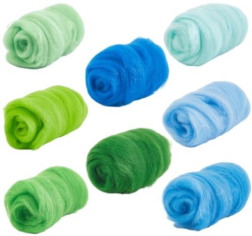 CABODYALS 2.8oz 8 rollos de Lana Verde Azul para Fieltrar con Aguja, Hilo de Fibra de Lana para Tejer, Fieltro Seco Y Húmedo, Lanas para Hilar A Mano para Coser, Hacer Pinturas de Lana, Material Hecho
