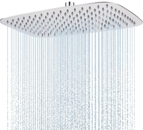 Hardivalue Edelstahl-Regendusche 40 × 25 cm | Breiter gleichmäßiger Regenstrahl, Anti-Kalk-Silikondüsen, korrosionsbeständig, einfache Montage, Chrom