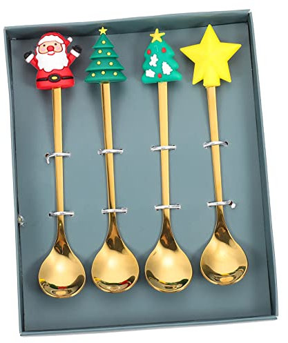 IMIKEYA Cucchiaini Natalizi Decorativi Per Cocktail Dessert e Gelato Design Cartoon Con Manico Ergonomico Regalo Natale Confezione Verde