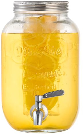 1 Gallon Beverage Dispenser, Glass Drink Dispensers for Parties, Fruit Infuser and Stainless Steel Spigot 100% Leakproof, Beverage Dispenser for Lemonade Sun Tea