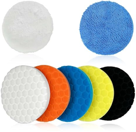 Esponja pulidora de 7 piezas, 150 mm, con velcro: almohadillas de pulido para atornillador inalámbrico, juego de discos de pulido para lijadora excéntrica, máquina de pulir