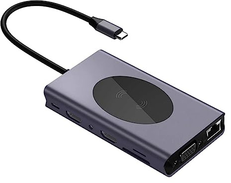 SHINEOFI Concentrador USB 14 1 para Portátil Adaptador Multifuncional Tipo-C Carga Inalámbrica de 87W Compatible Soporte para Múltiples Dispositivos Compacto y Portátil Color Negro