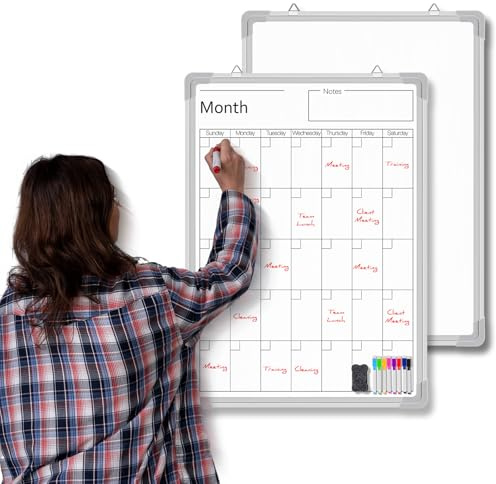 Lincia 24 x 18 Magnetic Vertical Monthly Dry Erase Calendar for Wall Undated Horizontal Dry Erase Calendar Planner Aluminum Frame Whiteboard for Home Office Projects Wall Fridge