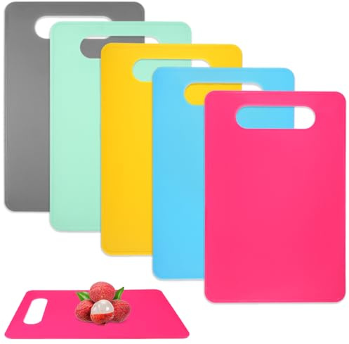 5 Pièces Planche à Découper en Plastique, 29x19 cm Planche a Decouper Cuisine Couleur, Antidérapante Antibactérien, Chopping Boards sans BPA, Lave-Vaisselle Cutting Board pour Viande Légumes Fruits