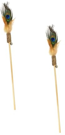 LOORGVEL Lot de 2 Baguettes pour Chat en Bois, Jouets Interactifs Plume Artificielle et Clochette, pour Chaton, Jeu Intérieur