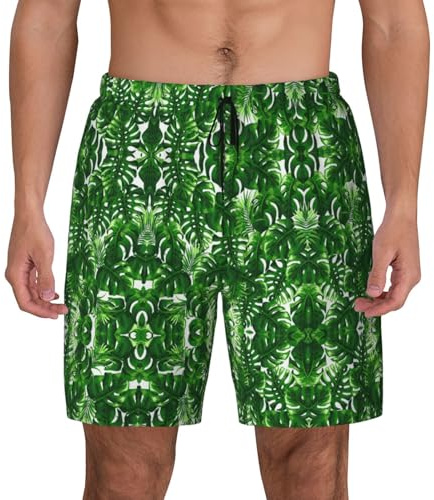 Kfjghhl Monstera Deliciosa Banana Palm Swimming Trunks Mesh Lining Pocket Drawstring Closure Men's Swim Trunk Mens Swimming Short Black