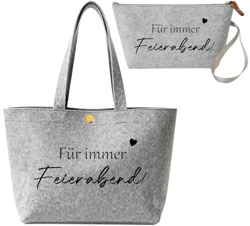 Filztaschen Shopper mit Rentner-Sprüchen,2er-Set Filz Einkaufstasche & Kulturbeutel,Renteneintritt Geschenk für Frauen & Männer,Robuste Einkaufstasche aus Filz,Tote Bag als Ruhestand Geschenk Kollegen