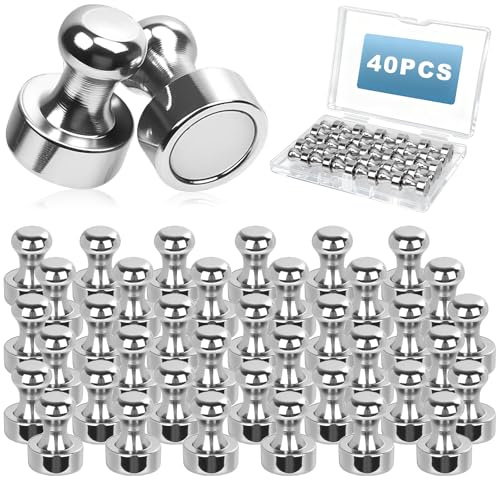 40 Stück Magnete Stark, 16 mm x 12 mm, für Magnettafel, Silber | Neodym Magnet Extra Stark, mit Griff, für Pinnwand Büro Schule Kühlschrank Stecktafel