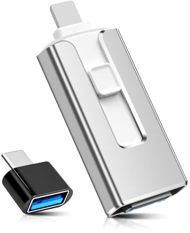 Memoria USB 4 en 1 de 128 GB con USB-C, Light-ning, Micro USB y USB 3.0, con certificación MFi, compatible con iPhone, iPad, Android y PC, almacenamiento externo para fotos, vídeos y música, color