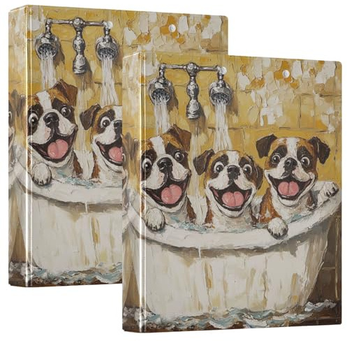 Drei Ringbücher 3,8 cm Kunst Boxer Hunde Vintage Badewanne mit Taschenabdeckung 1/2 Packungen Schulhefter 200 Blatt 2 Stück