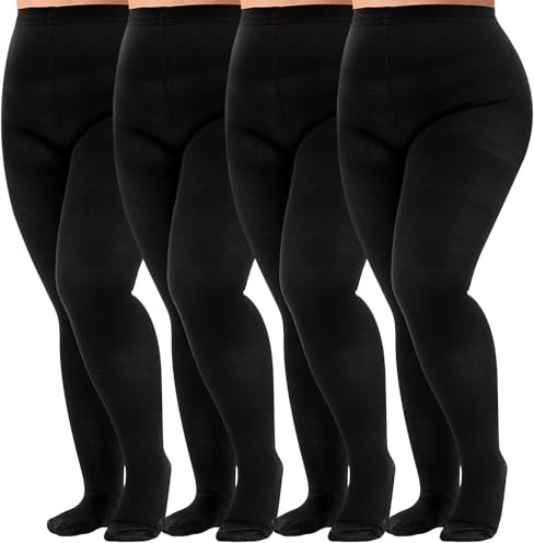 Mayoii 4 Pairs Black Opaque Tights for Women – 120 Denier Thick Black Tights, Extra-Long Reinforced-Toe Opaque Hosiery (UK, Alpha, One Size, Plus, Regular, Black-4Pcs)