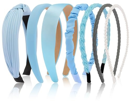 Cosblisvia 7 Stück Haarreifen Damen Set, Haarreif für Frisuren, Haarreifen Mädchen Kopfschmuck, Weiches Stirnband für Alltag, Party, Yoga (Hellblau)