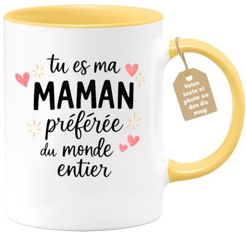 quotedazur Café-Croissant - Mug Personnalisé Maman Texte Photo - Tasse Fête Des Mères Tu Es Ma Maman Préférée Du Monde Entier - Cadeau Drôle Mamounette - Jaune/céramique