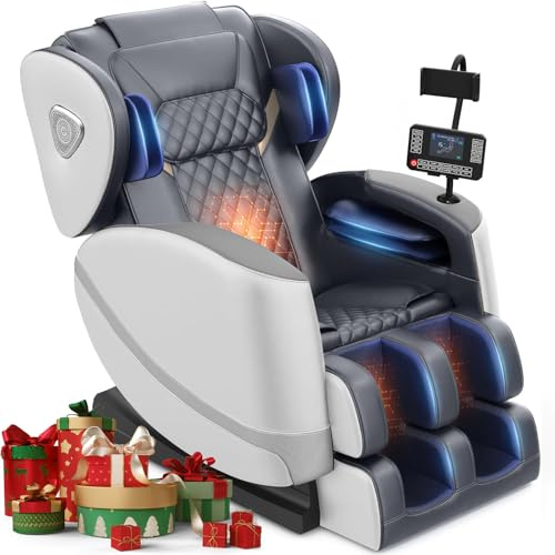 FURNIMAT Massagesessel Ganzkörper, Zero Gravity Massagesessel mit 10 Festen und 4 Fußrollen, Airbag-Massage, Heizung, 5 Automatikmodi, Bluetooth-Lautsprecher, Touchscreen-Steuerung