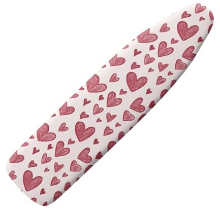 Copri Asse Da Stiro 130x45 Cuore Rosa Copertura asse da stiro imbottitura spessa resistente con bordo elastico,protezione termica per tavolo stiros,Facile installare,Lavabile,Stiratura Rapida