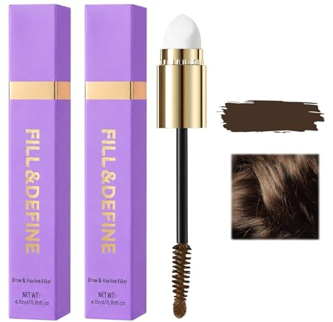 2 Stück Haarmascara Dunkelbraun, Haaransatz Kaschieren und Graue Haare Abdecken, Doppelseitiger Haarfärbestift für Natürliche Farbabdeckung, Braune Mascara für Haaransatz Farbe