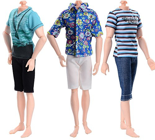 Asiv Modische 3 Kurze Ärmel und 3 Hosen Freizeitkleidung für Ken Puppen, Geburtstag Party Geschenk
