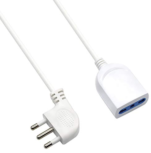 Ew3812 - Prolunga Elettrica Bianca 5 m, Spina Italiana 16A 90° Salvaspazio, Presa Italiana 10/16A, Cavo H05Vv-F 3 x 1 mm2; Presa con Protezione Bambini