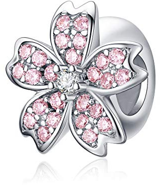 NewL Breloque en forme de fleur de cerisier rose pour femme Argent sterling 925