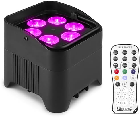 BeamZ BBP96S Uplight Akku LED Strahler RGBAW-UV LED Par Spot, 6x12 Watt, Built-In WDMX-Receiver, 9h Akkubetrieb, 0-100 Dimmer, IP20, Eazy Link, mit Display - Schwarz