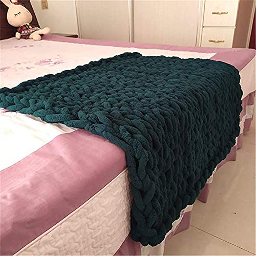 Nicole Knupfer Decke Grob Gestrickte Kuscheldecke Grobstrick Wolldecke Tagesdecke Strickdecke Überwurf Zuhause Dekor Geschenk (Dunkelgrün,80 * 100cm)