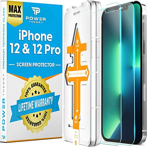 Power Theory Schutzglas für iPhone 12, iPhone 12 Pro Schutzfolie, Glas Displayschutz mit Schablone, Displayschutzfolie, Glas Folie mit Anbringhilfe [2 Stück]