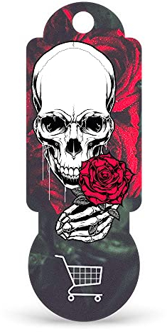 TRIGGI® der Einkaufswagenauslöser – Einkaufswagenchip zum Abziehen, Schlüsselanhänger Totenkopf im Rosen Kleid